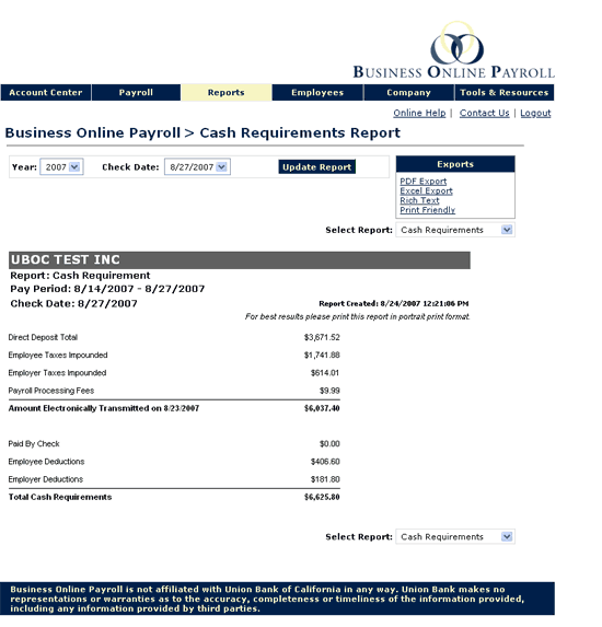 Cash Requirements Report